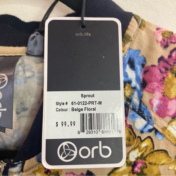 ORB LIFE Sz  M Sprout Beige Floral Cropped Bomber Jacket New with Tag - Picture 12 of 12